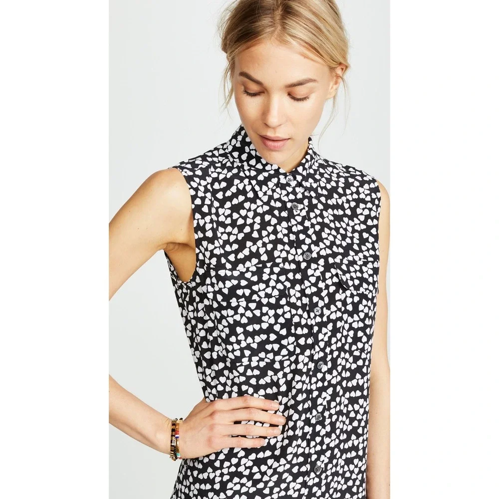 NWT Equipment Sleeveless Slim Signature Silk Shirt Dress Heart Print S $298